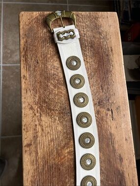 Linea Pelle Ivory Leather Belt with Embossed Logo